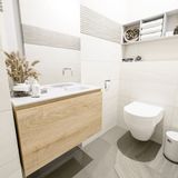 Mondiaz olan 80 cm toiletmeubel washed_oak. Lex wastafel talc rechts geen kraangat