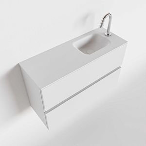 MONDIAZ ADA Toiletmeubel - 80x30x50cm - 1 kraangat - 2 lades - talc mat - wasbak rechts - Solid surface - Wit FK75341724