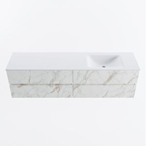 Mondiaz vica 180 cm badmeubel onderkast carrara 4 lades. Wastafel cloud rechts zonder kraangat, kleur talc.