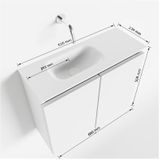 MONDIAZ TURE Fonteinset - 60x23x50cm - 1 kraangat - 2 deuren - talc mat - Wasbak links - Solid Surface Wit FK75341009