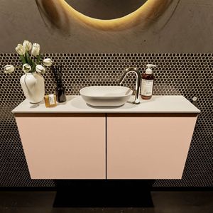Mondiaz Fowy toiletmeubel 100cm rosee met witte waskom midden en kraangat