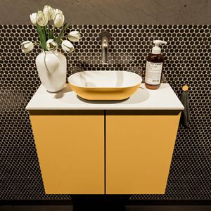 Mondiaz Fowy toiletmeubel 60cm ocher met gele waskom midden zonder kraangat