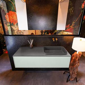 Badkamermeubelset Mondiaz Erin 120 cm met 1 Lade met RIDGE Wastafel Rechts Dark grey Zonder Kraangaten Greeploos Mat Greey