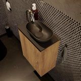 Mondiaz Fowy toiletmeubel 40cm washed oak met zwarte waskom rechts en kraangat