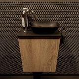 Mondiaz Fowy toiletmeubel 40cm washed oak met zwarte waskom rechts en kraangat