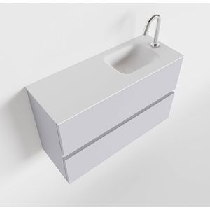 MONDIAZ ADA Toiletmeubel - 80x30x50cm - 1 kraangat - 2 lades - cale mat - wasbak rechts - Solid surface - Wit FK75341956