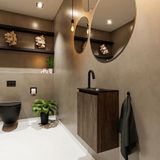 MONDIAZ TURE Fonteinset - 40x23x50cm - 1 kraangat - 1 deur - dark brown mat - Wasbak rechts - Solid Surface Zwart FK75341654