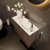 Mondiaz Fowy Toiletmeubel - 60x50x23cm - dark brown mat - 1 kraangat - wasbak rechts - 2 deuren - solid surface - blad Melamine - wasbak: wit FOWY59009darkbrowntalc