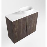 Mondiaz Fowy toiletmeubel 60cm dark brown met witte waskom rechts en kraangat