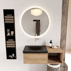 Mondiaz bukla 100 cm badmeubel met open module 40 kleur washed oak met 1 lade. Wastafel cloud links 0 kraangaten kleur urban.