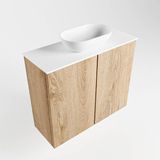 Mondiaz Fowy Toiletmeubel - 60x50x23cm - washed oak mat - 1 kraangat - wasbak midden - 2 deuren - solid surface - blad Melamine - wasbak: wit FOWY59007washedoaktalc