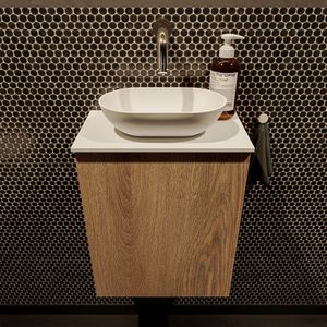 Mondiaz Fowy toiletmeubel 40cm washed oak met witte waskom midden zonder kraangat