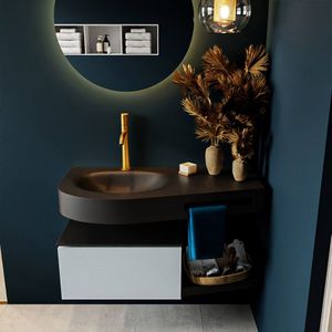 MONDIAZ RIVA 100cm badmeubel onderkast / planchet  kleur Clay met 1 lade. Wastafel DULCET links 1 kraangat kleur Urban.