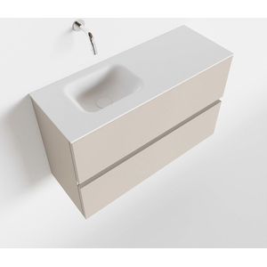 MONDIAZ ADA Toiletmeubel - 80x30x50cm - 0 kraangaten - 2 lades - linen mat - wasbak links - Solid surface - Wit FK75341926