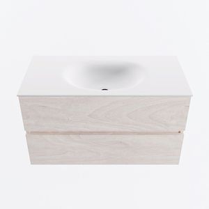 Mondiaz vica 90 cm badmeubel onderkast underlayment 2 lades. Wastafel moon midden zonder kraangat, kleur talc.