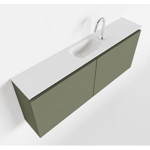 MONDIAZ TURE Fonteinset - 120x23x50cm - 1 kraangat - 2 deuren - army mat - Wasbak midden - Solid Surface Wit FK75341145