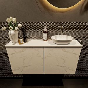 Mondiaz Fowy toiletmeubel 100cm Carrara met witte waskom rechts zonder kraangat