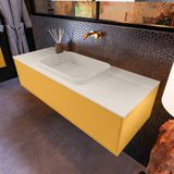 Mondiaz Erin 120cm badmeubel Ocher met 1 lade en beige wastafel midden zonder kraangaten