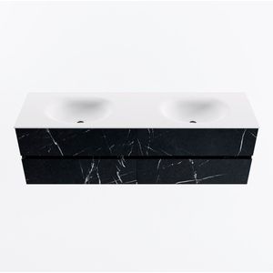 Mondiaz vica 160 cm badmeubel onderkast marquina 4 lades. Wastafel moon dubbel zonder kraangat, kleur talc.