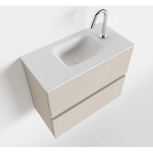 MONDIAZ ADA Toiletmeubel - 60x30x50cm - 1 kraangat - 2 lades - linen mat - wasbak midden - Solid surface - Wit FK75341917