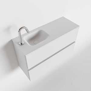 MONDIAZ ADA Toiletmeubel - 80x30x50cm - 1 kraangat - 2 lades - talc mat - wasbak links - Solid surface - Wit FK75341722