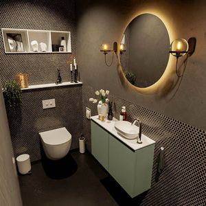 Mondiaz fowy toiletmeubel 80 cm kleur army. Waskom positie rechts kleur talc | talc. Met 1 kraangat