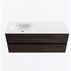 MONDIAZ VICA 120cm badmeubel onderkast Dark Brown 2 lades. Wastafel MOON links zonder kraangat, kleur Talc.