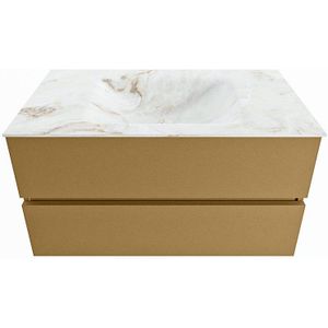 Mondiaz vica-dlux 90 cm badmeubel onderkast oro 2 lades. Inbouw wastafel cloud midden 1 kraangat, kleur frappe.