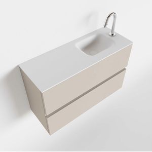 MONDIAZ ADA Toiletmeubel - 80x30x50cm - 1 kraangat - 2 lades - linen mat - wasbak rechts - Solid surface - Wit FK75341927