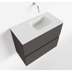 MONDIAZ ADA Toiletmeubel - 60x30x50cm - 0 kraangaten - 2 lades - dark grey mat - wasbak rechts - Solid surface - Wit FK75341777