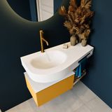 MONDIAZ RIVA 100cm badmeubel onderkast / planchet  kleur Ocher met 1 lade. Wastafel DULCET links 1 kraangat kleur Talc.