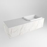 Mondiaz Erin 120cm badmeubel Carrara met 1 lade en witte wastafel rechts zonder kraangaten