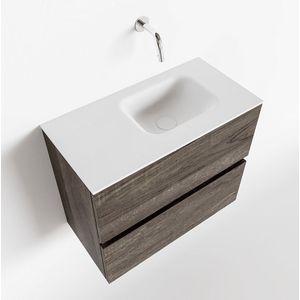 MONDIAZ ADA Toiletmeubel - 60x30x50cm - 0 kraangaten - 2 lades - dark brown mat - wasbak rechts - Solid surface - Wit FK75342009