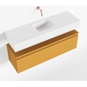 MONDIAZ ANDOR Toiletmeubel - 100x30x30cm - 0 kraangaten - 1 lades - ocher mat - wasbak midden - Solid surface - Wit FK75343264