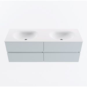 Mondiaz vica 140 cm badmeubel onderkast clay 4 lades. Wastafel moon dubbel 2 kraangaten, kleur talc.