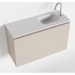 MONDIAZ OLAN 80cm toiletmeubel linen. LEX wastafel talc rechts 1 kraangat