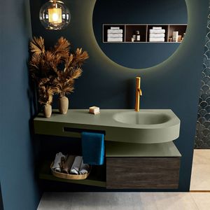 MONDIAZ RIVA 120cm badmeubel onderkast / planchet  kleur Dark_Brown met 1 lade. Wastafel DULCET rechts 1 kraangat kleur Army.