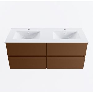 Mondiaz vica 120 cm badmeubel onderkast rust 4 lades. Wastafel denia dubbel 2 kraangaten, kleur glanzend wit.