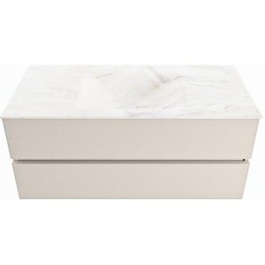 Mondiaz vica-dlux 110 cm badmeubel onderkast linen 2 lades. Inbouw wastafel cloud midden 1 kraangat, kleur ostra.