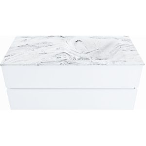 Mondiaz vica-dlux 110 cm badmeubel onderkast talc 2 lades. Inbouw wastafel cloud rechts zonder kraangat, kleur glace.