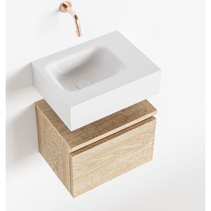 MONDIAZ ANDOR Toiletmeubel - 40x30x30cm - 0 kraangaten - 1 lades - washed oak mat - wasbak links - Solid surface - Wit FK75343364