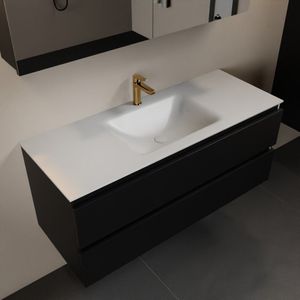 Mondiaz Aivy badmeubelset - 120x45x50cm - 1 kraangat - 1 wasbak talc Solid surface - Midden - 2 lades - Met spiegelkast - MDF Urban AIVY80319