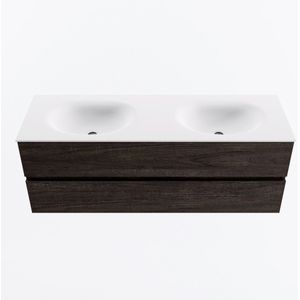 MONDIAZ VICA 140cm badmeubel onderkast Dark Brown 2 lades. Wastafel MOON dubbel zonder kraangat, kleur Talc.