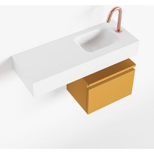 MONDIAZ ANDOR Toiletmeubel - 80x30x30cm - 1 kraangat - 1 lades - ocher mat - wasbak rechts - Solid surface - Wit FK75343859