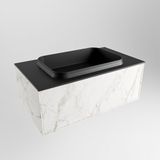 Mondiaz Erin 80cm badmeubel Carrara met 1 lade en zwarte wastafel midden zonder kraangaten