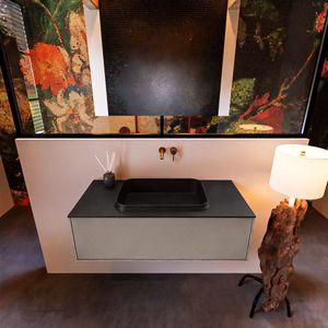 Badkamermeubelset mondiaz erin 100 cm met 1 lade met ridge wastafel midden urban zonder kraangaten greeploos mat smoke