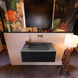 Badkamermeubelset mondiaz erin 80 cm met 1 lade met ridge wastafel midden dark grey zonder kraangaten greeploos mat urban