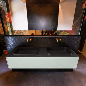 Badkamermeubelset mondiaz erin 150 cm met 1 lade met ridge wastafel dubbel urban zonder kraangaten greeploos mat greey