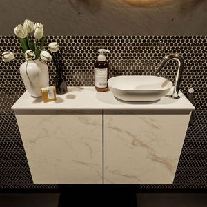 Mondiaz Fowy toiletmeubel 80cm Carrara met witte waskom rechts en kraangat