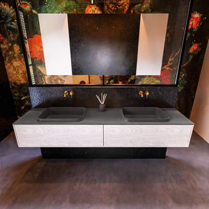 Badkamermeubelset mondiaz erin 200 cm met 2 lades met ridge wastafel dubbel dark grey zonder kraangaten greeploos mat underlayment